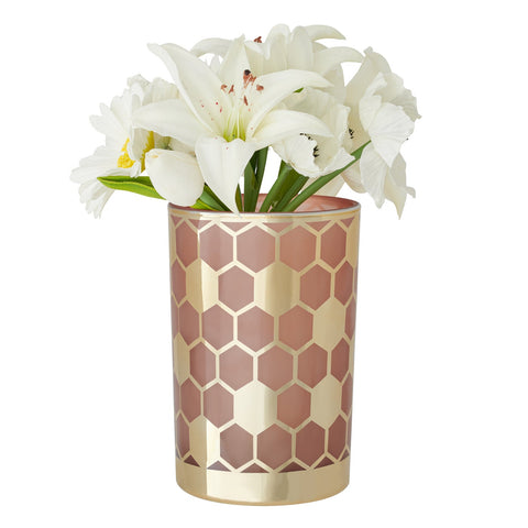 Honeycomb Gold Mirror Vase - Pink