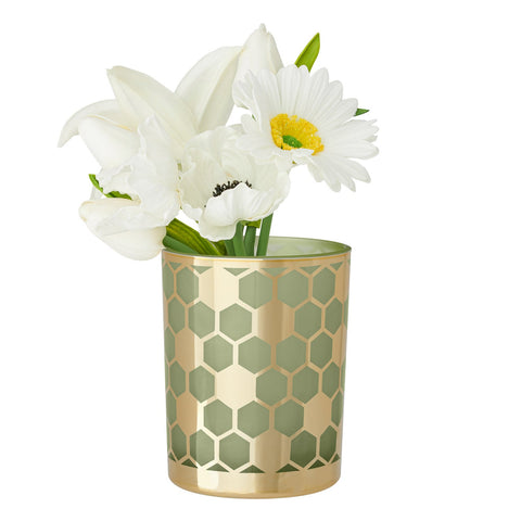 Honeycomb Gold Mirror Vase - Green