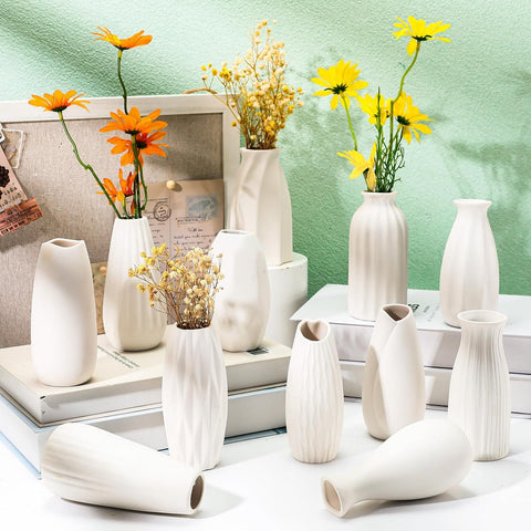 Assorted White Ceramic Vases - Set of 5