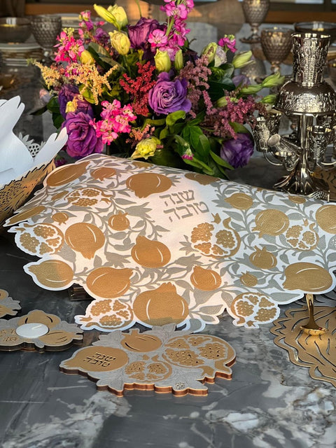 Mijal Gleiser Reversible Leather Trivet - Shana Tova Poms