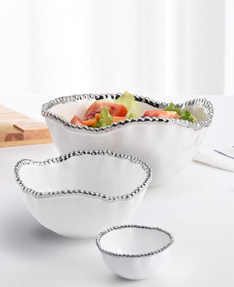 Oven to Table White with Silver Bead Trim Bowls