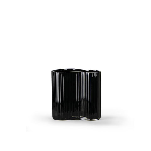 Contour Pinched Black Ribbed Glass Vase