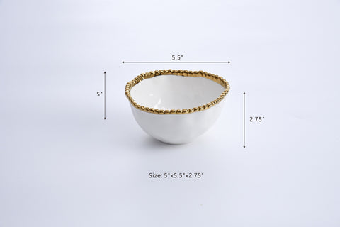 Oven to Table Snack Bowl - White with Gold Beads