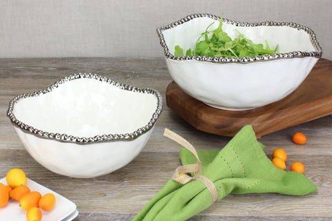 Oven to Table White with Silver Bead Trim Bowls