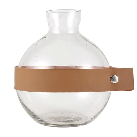 Glass Vase with Leather Cuff