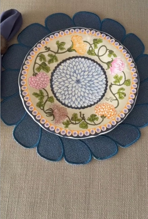 Jute Leaf Placemats Navy - Set of 6