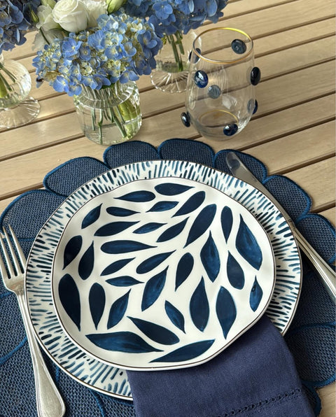 Jute Leaf Placemats Navy - Set of 6