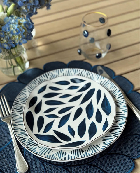 Jute Leaf Placemats Navy - Set of 6