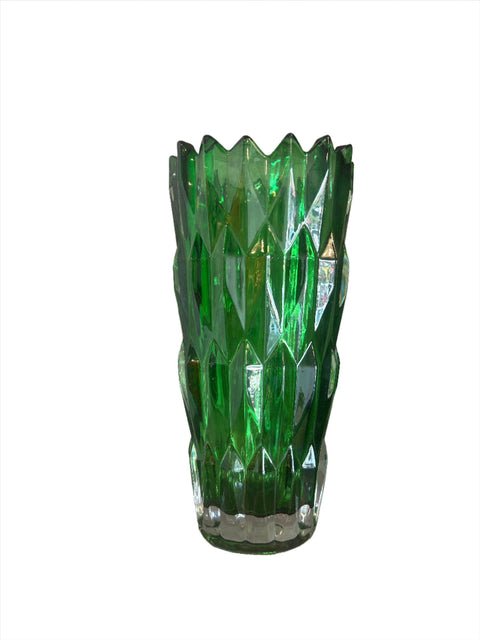 Fascet Crystal Vase - Green