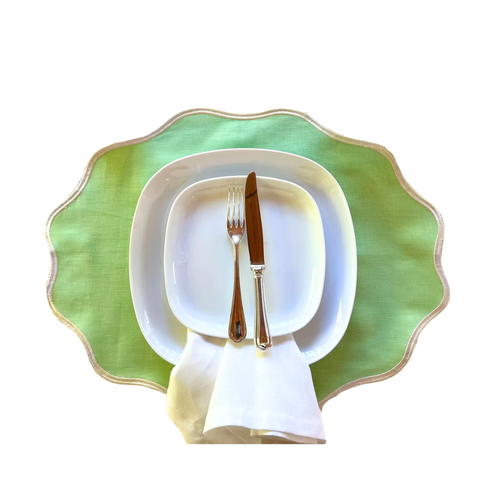 Green Oval Linen Scalloped Placemats - Set of 4