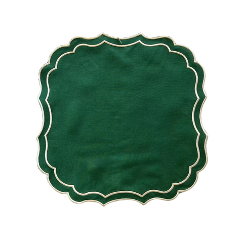 Green Square Linen Double Scalloped Placemats - Set of 4