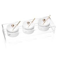 Acrylic Suspended White & Gold Dip Bowl Set -  3 Section