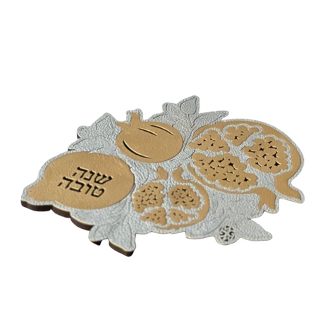 Mijal Gleiser Reversible Leather Trivet - Shana Tova Poms