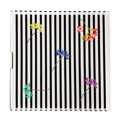 Acrylic Square Tray -  Black Floral