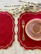 Red Square Linen Double Scalloped Placemats - Set of 4