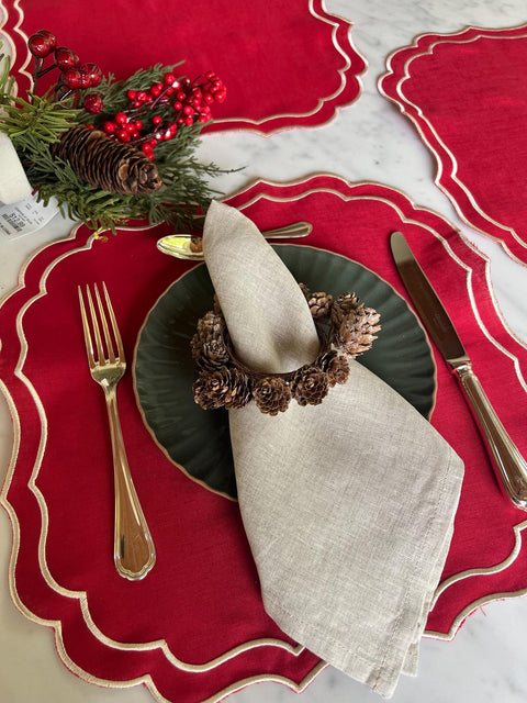 Red Square Linen Double Scalloped Placemats - Set of 4