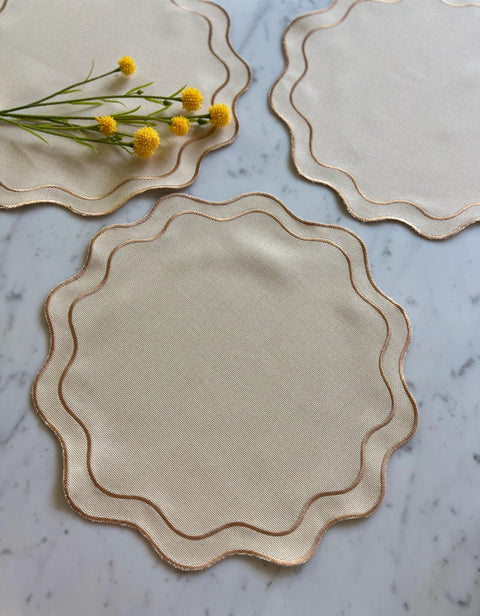 Scalloped Embroidered Placemats - Set of 6