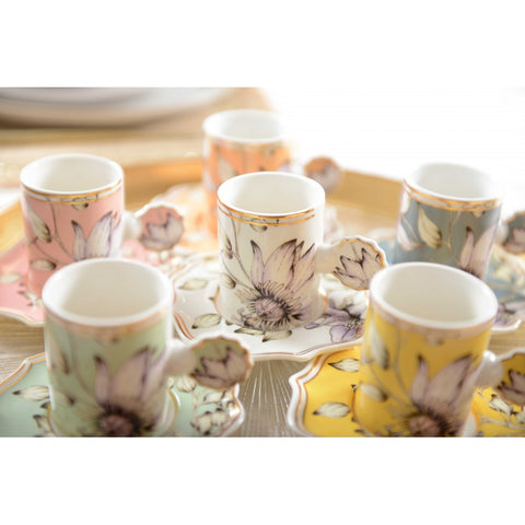 Floral Coffee Cups and Saucers - Set of 6