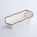 Oven to Table Loaf Baking Dish - White with Gold Bead Trim