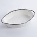 Oven to Table Oval  Baking Dish - White with Silver Bead Trim