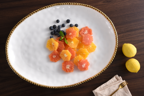Oven to Table Oval Platter - White with Gold Bead Trim