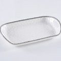 Oven to Table Rectangular Tray with Handles - White with Silver Bead Trim