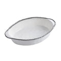 Oven to Table Oval  Baking Dish - White with Silver Bead Trim