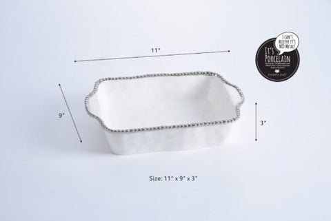 Oven to Table Rectangular Baking Dish - White with Silver Bead Trim