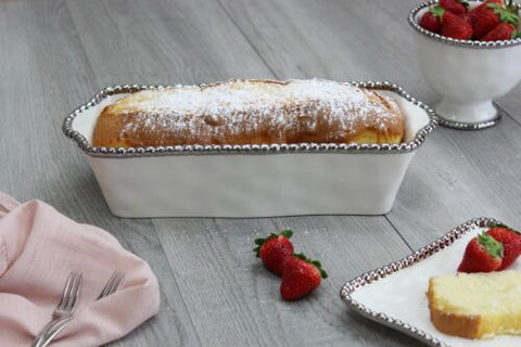 Oven to Table Loaf Baking Dish - White with Silver Bead Trim
