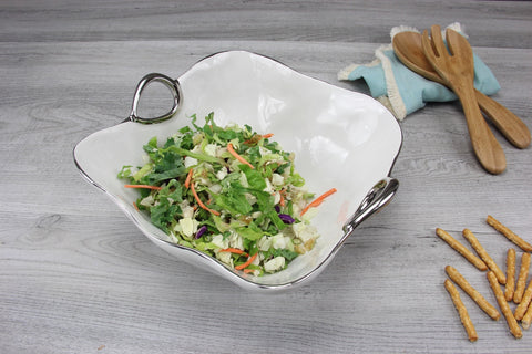 Oven to Table Large Bowl with Handles - White with Silver Trim