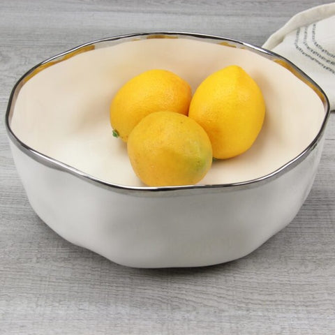 Oven to Table Round Bowl - White with Simple Silver Trim