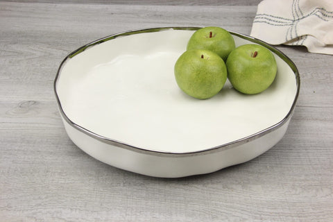 Oven to Table Round Platter - White with Simple Silver Trim