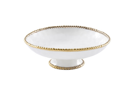 Oven to Table Footed Bowl - White with Gold Bead Trim