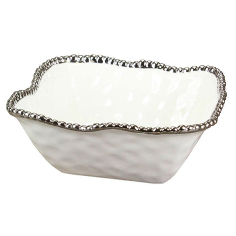 Oven to Table Square Bowl - White with Silver Bead Trim