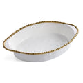 Oven to Table Oval  Baking Dish - White with Gold Bead Trim