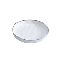 Oven to Table Round Platter - White with Simple Silver Trim