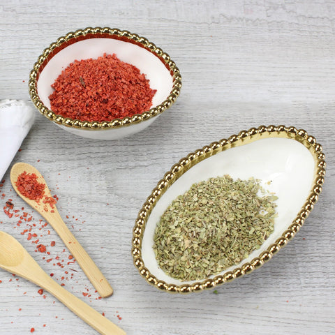 Oven to Table Long Condiment Bowl - Gold Beads