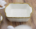 Oven to Table Square Baking Dish - White with Gold Bead Trim