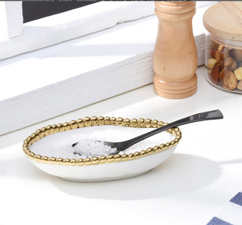 Oven to Table Long Condiment Bowl - Gold Beads