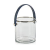 Glass & Navy Leather Ice Bucket & Tong Set