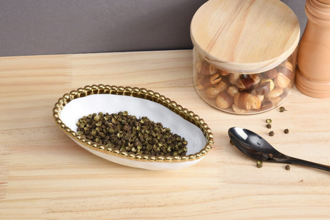 Oven to Table Long Condiment Bowl - Gold Beads