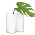 Contour Pinched White Ribbed Glass Vase